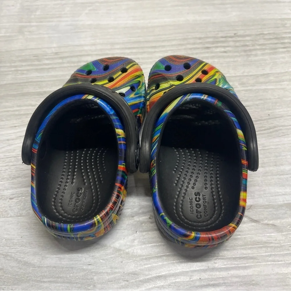 CROCS Baya Seasonal Printed Multicolor Rainbow Black Baby Size 4C